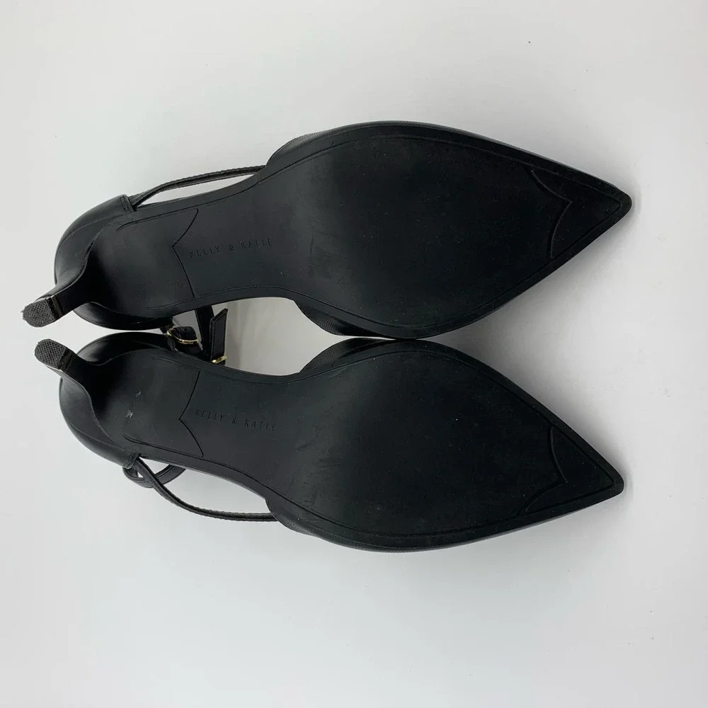 Kelly & Katie Pointed Toe Black Strappy Black Pumps With Gold Trim Heel Sz 10M - Picture 10 of 12